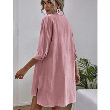 Zeagoo Womens Coordinated Outfit Lounge Track Suits Sets Loose Top Shirt and Shorts with Pockets, Dark Pink, Small