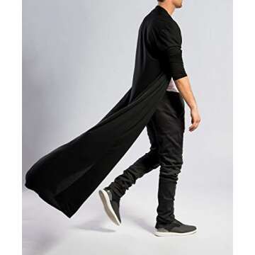 COOFANDY Men's Lightweight Ruffle Shawl Collar Cardigan Open Front Long Length Drape Cape Overcoat Black