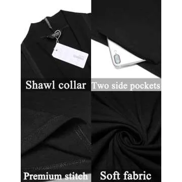 COOFANDY Men's Lightweight Ruffle Shawl Collar Cardigan Open Front Long Length Drape Cape Overcoat Black