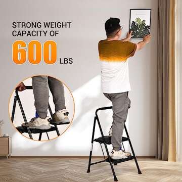 ALPURLAD 2 Step Ladder - Heavy Duty & Foldable, Extra-Wide Non-Slip Pedal