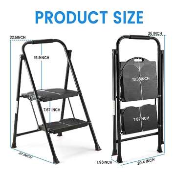 ALPURLAD 2 Step Ladder - Heavy Duty, Foldable & Non-Slip