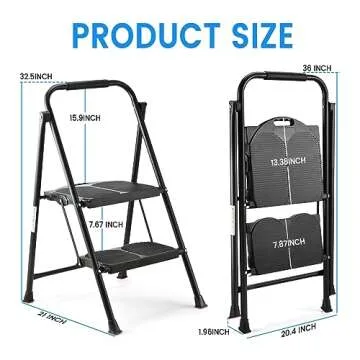 ALPURLAD 2 Step Ladder - Heavy Duty, Foldable & Non-Slip