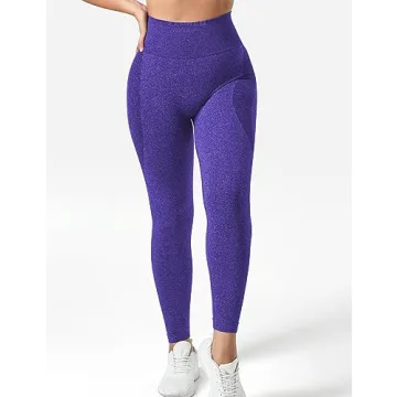 YEOREO Women Seamless Workout Leggings Gym High Waist Smile Contour Yoga Pants Electric Blue