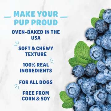 Shameless Pets Soft-Baked Dog Treats, Blueberried Treasure - Natural & Healthy Dog Chews with Mint f...