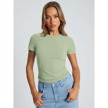 Trendy Queen Womens Basic T Shirts Summer Tops 2025 Crop Short Sleeve Y2k Tee Cute Gym Fashion Worko...