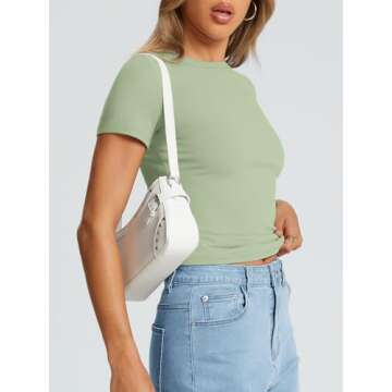 Trendy Queen Womens Basic T Shirts Summer Tops 2025 Crop Short Sleeve Y2k Tee Cute Gym Fashion Workout Clothes LightGreen M
