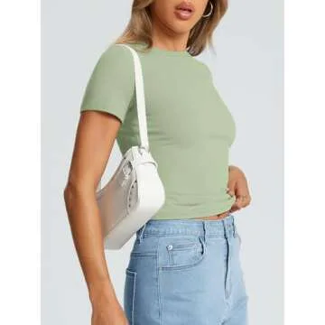Trendy Queen Womens Basic T Shirts Summer Tops 2025 Crop Short Sleeve Y2k Tee Cute Gym Fashion Workout Clothes LightGreen M