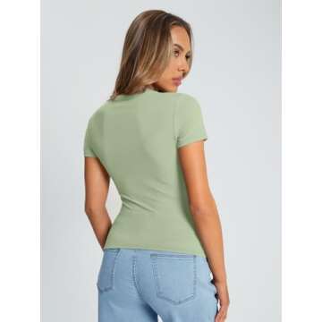 Trendy Queen Womens Basic T Shirts Summer Tops 2025 Crop Short Sleeve Y2k Tee Cute Gym Fashion Workout Clothes LightGreen M