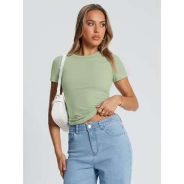 Trendy Queen Womens Basic T Shirts Summer Tops 2025 Crop Short Sleeve Y2k Tee Cute Gym Fashion Workout Clothes LightGreen M