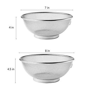2 Pack Stainless Steel Mesh Colander Kitchen Fine Mesh Strainer Bowl Straining Screen Basket Drainer...