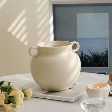 Chic Crème Wide Mouth Round Vase for Home Decoration