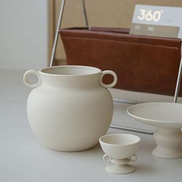 Chic Crème Wide Mouth Round Vase for Home Decoration