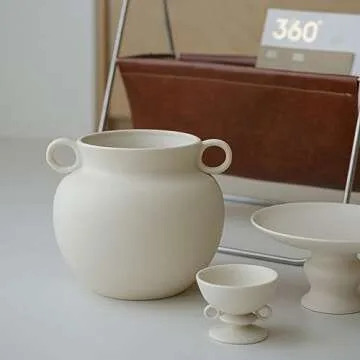 Chic Crème Wide Mouth Round Vase for Home Decoration