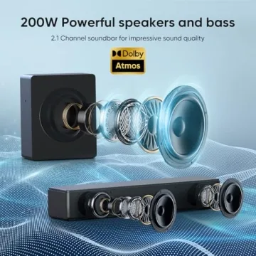 GEOYEAO Sound Bar with Subwoofer – 200W Dolby Atmos