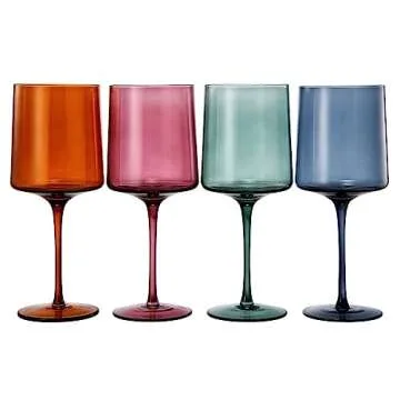 Khen - Colored Muted Colored Glasses - Water & Wine | Set of 4 | Pastel Muted Crystal Glassware, Gob...