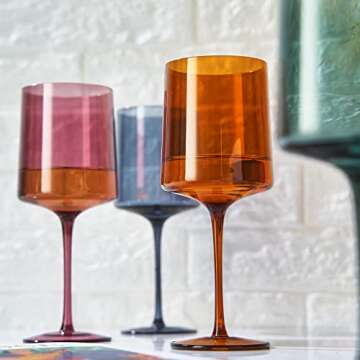 Khen - Colored Muted Colored Glasses - Water & Wine | Set of 4 | Pastel Muted Crystal Glassware, Goblet Cocktails, Red & White, Dinner Color - Stemmed Square Wine Glass Set 13.5oz