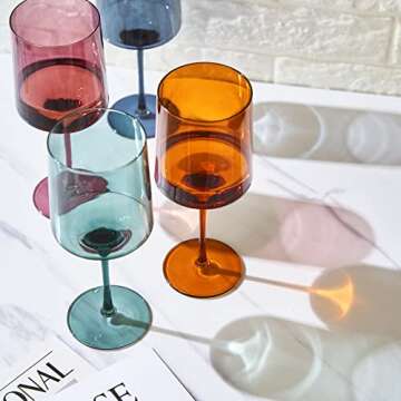 Khen - Colored Muted Colored Glasses - Water & Wine | Set of 4 | Pastel Muted Crystal Glassware, Goblet Cocktails, Red & White, Dinner Color - Stemmed Square Wine Glass Set 13.5oz