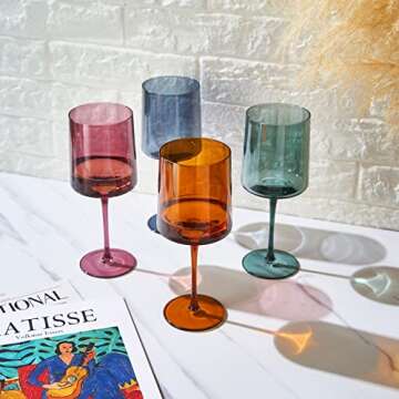 Khen - Colored Muted Colored Glasses - Water & Wine | Set of 4 | Pastel Muted Crystal Glassware, Goblet Cocktails, Red & White, Dinner Color - Stemmed Square Wine Glass Set 13.5oz