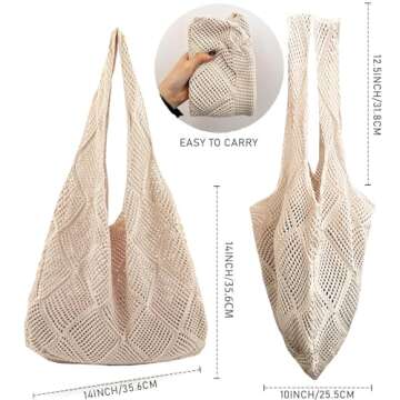 Stizimn Crochet Mesh Beach Tote Bag Shoulder Bag Handbags Knitting Hollow Summer Bag Hobo Bag Aesthetic for Women (Beige)