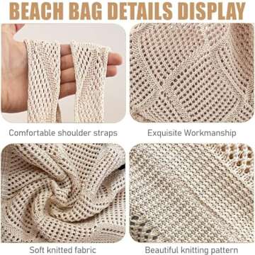 Stizimn Crochet Mesh Beach Tote Bag Shoulder Bag Handbags Knitting Hollow Summer Bag Hobo Bag Aesthetic for Women (Beige)