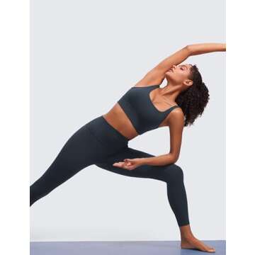 CRZ YOGA Butterluxe Womens U Back Sports Bra - Scoop Neck Padded Low Impact Yoga Clothes Workout Crop Top with Built in Pads True Navy Large