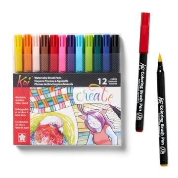 SAKURA Koi Coloring Brush Pens - Watercolor Brush Pen Set - Assorted Colors - 12 Pack