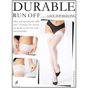 DORALLURE Thigh High Stockings Silicone Lace Top Stay Up Silky Semi Sheer Pantyhose for Women Hold Up Nylon