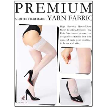 DORALLURE Thigh High Stockings Silicone Lace Top Stay Up Silky Semi Sheer Pantyhose for Women Hold Up Nylon