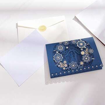 Jofanza 50PCS Laser Cut Floral Wedding Invitations with Butterfly and Envelopes 5" x 7.2" Navy Blue Butterfly Invites Cards for Wedding Engagement Anniversary