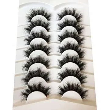 Pooplunch False Eyelashes Fluffy 8D Faux Mink Lashes Pack 15MM Wispy Short Natural Fake Eye Lashes 7 Pairs Multipack