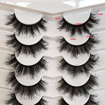 Pooplunch False Eyelashes Fluffy 8D Faux Mink Lashes Pack 15MM Wispy Short Natural Fake Eye Lashes 7 Pairs Multipack