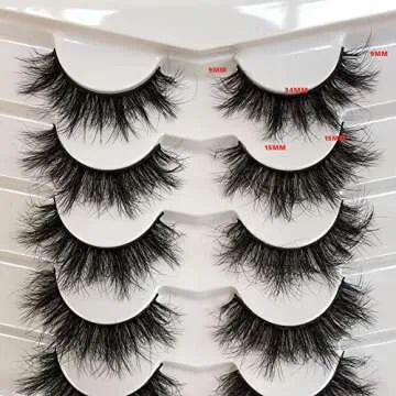 Pooplunch False Eyelashes Fluffy 8D Faux Mink Lashes Pack 15MM Wispy Short Natural Fake Eye Lashes 7 Pairs Multipack
