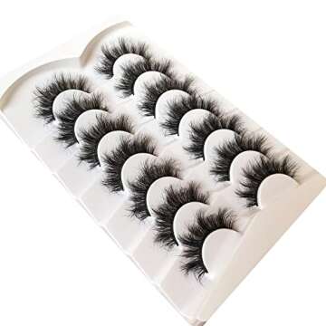 Pooplunch False Eyelashes Fluffy 8D Faux Mink Lashes Pack 15MM Wispy Short Natural Fake Eye Lashes 7 Pairs Multipack