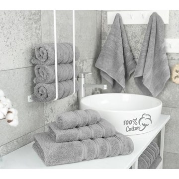 American Soft Linen Luxury 6 Piece Towel Set, 2 Bath Towels 2 Hand Towels 2 Washcloths, 100% Cotton Turkish Towels for Bathroom, Light Grey Towel Sets