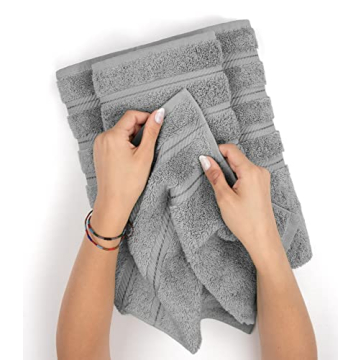 American Soft Linen Luxury 6 Piece Towel Set, 2 Bath Towels 2 Hand Towels 2 Washcloths, 100% Cotton Turkish Towels for Bathroom, Light Grey Towel Sets