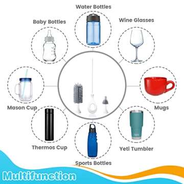 Electric Baby Bottle Brushes USB Rechargeable, Waterproof Bottle Cleaner Brush Wall-Mounted, with Silicone Bottle/Pacifier/Straw Brush, Two-Speed Cleaning Mode, 360° Rotating Cleaning, 1200mAh, Grey