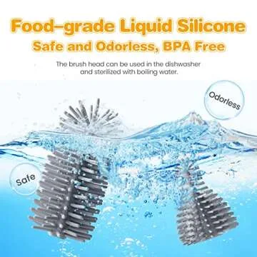 Electric Baby Bottle Brushes USB Rechargeable, Waterproof Bottle Cleaner Brush Wall-Mounted, with Silicone Bottle/Pacifier/Straw Brush, Two-Speed Cleaning Mode, 360° Rotating Cleaning, 1200mAh, Grey