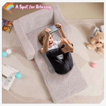 MOMCAYWEX Kids Chairs for Toddler, 2-in-1 Toddler Soft Sherpa Couch Fold Out, Convertible Sofa to Lo...