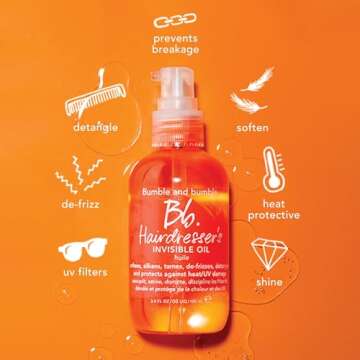 Bumble and bumble. Hairdresser's Invisible Oil Frizz-Reducing Hair Oil | Heat Protection, Anti Frizz + Shine | Curly, Wavy, Straight | With Argan Oil, Coconut Oil + Grapeseed Oil, Mini, 0.85 Fl Oz