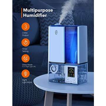 TaoTronics Humidifiers, 4L Cool Mist Ultrasonic Humidifier for Bedroom Home Large Room Baby Room, Quiet Operation, LED Display with Humidistat, Waterless Auto Shut-off (1.06 Gallon, US 110V)