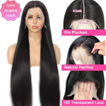 ALI PANDA 210% Density 30 Inch 13x6 Lace Front Wigs Human Hair Straight HD Lace Frontal Wigs Human H...