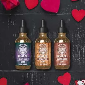 Viking Revolution Beard Oil for Men 3 Pack - Natural Mens Beard Oil Variety Set - Sandalwood, Pine a...