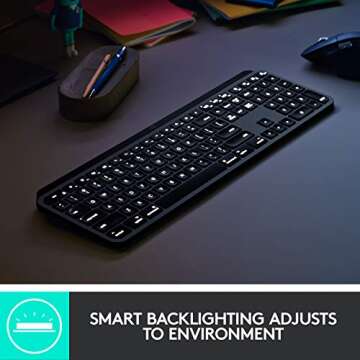 Logitech MX Keys Advanced Wireless Illuminated Keyboard for Mac, Backlit LED Keys, Bluetooth,USB-C, MacBook Pro/Air,iMac, iPad Compatible, Metal Build