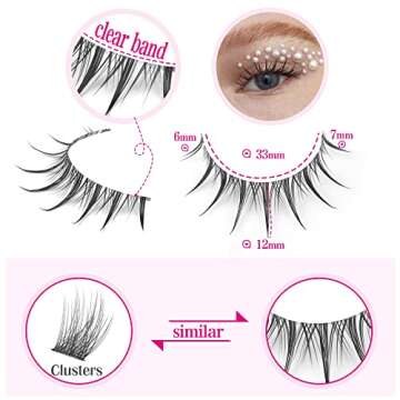 Manga Lashes Natural Look Individual Lash Clusters Anime False Eyelashes Wispy Spiky Kawaii Korean M...
