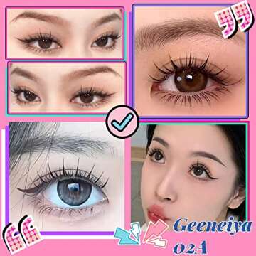 Manga Lashes Natural Look Individual Lash Clusters Anime False Eyelashes Wispy Spiky Kawaii Korean Makeup Clear Band 3D Short Faux Mink Manhua Eyelashes - Geeneiya 02A