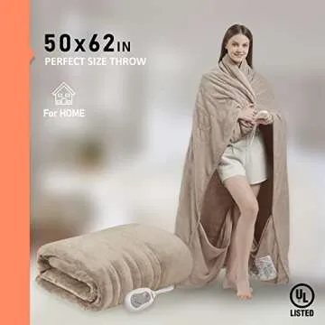 Micro-Plush Heated Blanket with Foot Pocket, Brown, 50x62 Inch | Soft Toe Warmers Electric Throw Blankets for Couch | 3 Heat Settings with Auto Shut-Off | 6Ft Power Cord | Washable