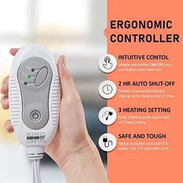 Micro-Plush Heated Blanket with Foot Pocket, Brown, 50x62 Inch | Soft Toe Warmers Electric Throw Blankets for Couch | 3 Heat Settings with Auto Shut-Off | 6Ft Power Cord | Washable