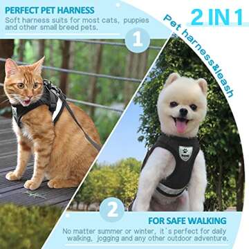 Supet Cat Harness and Leash Set - Soft Mesh Adjustable Cat Vest Harness with Reflective Strap for Walking Cat and Puppy Rabbit