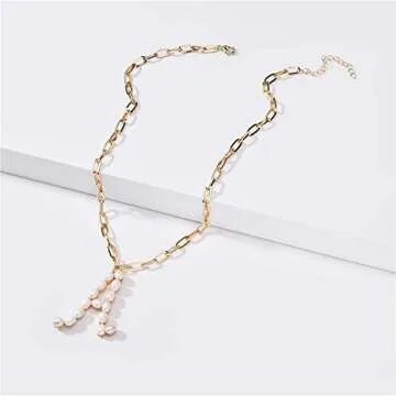 Initial A Pearls Necklace for Women Large Big Letter Necklace - Paperclip Chain Alphabet Pendant Necklace Jewelry Gift
