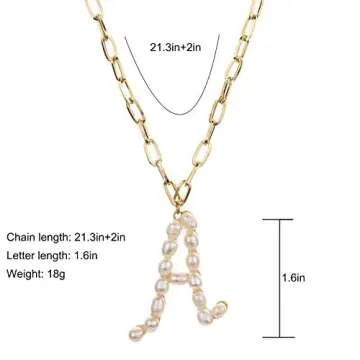 Initial A Pearls Necklace for Women Large Big Letter Necklace - Paperclip Chain Alphabet Pendant Necklace Jewelry Gift